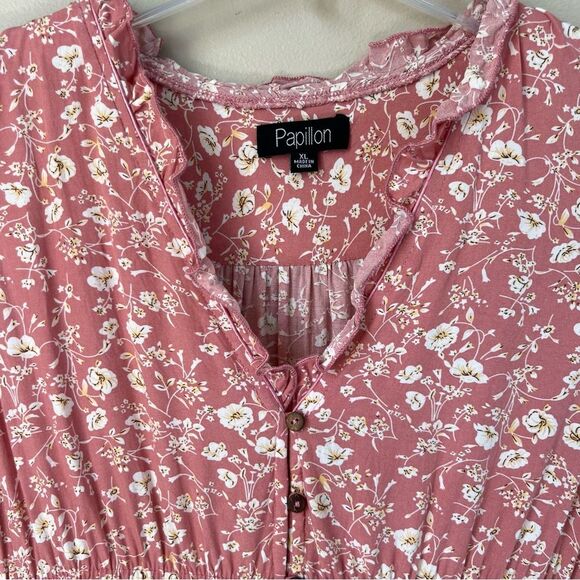 Papillon Floral Babydoll Tea Rose Flutter Sleeve Mini Summer Dress SZ XL - Jr - Picture 4 of 12